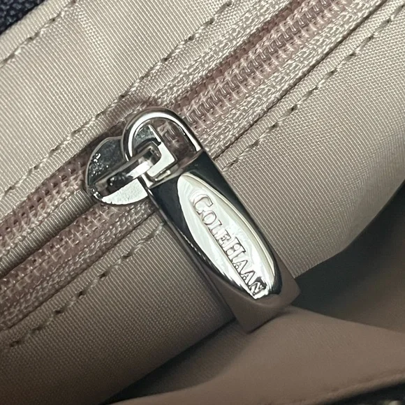 Cole Haan Black Leather Trim Wristlet Clutch Silver Lift Lock Nylon Mini Bag 9” - Picture 11 of 12